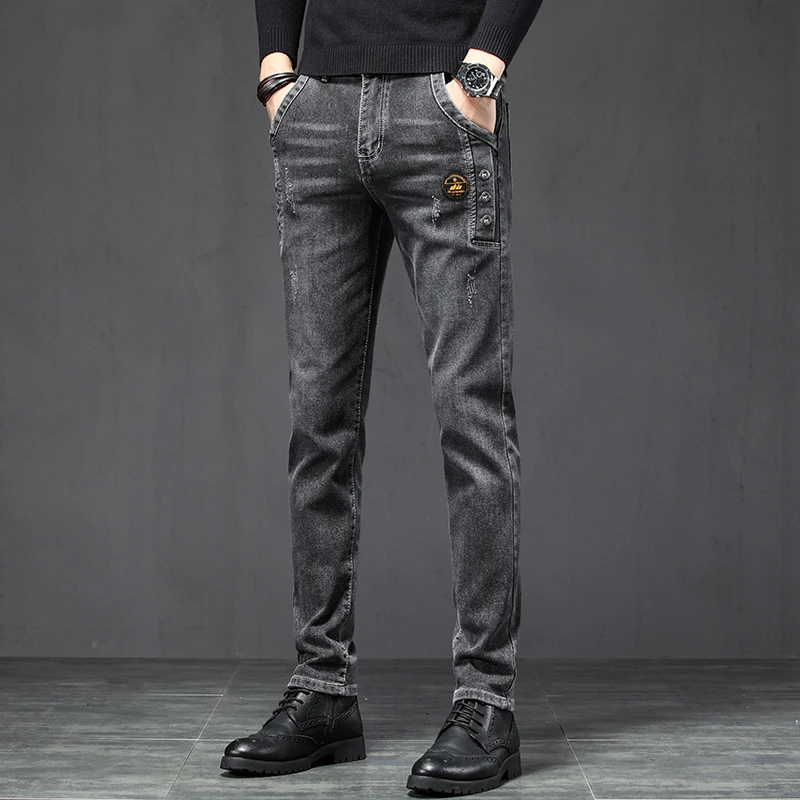 2022 Pop Men's Jeans Cotton Business Casual Advanced Stretch Regular Slim Fit Denim Trousers Black Pants Male 28-38