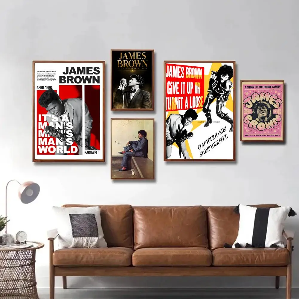 J- James Brown Poster Versatile HD Waterproof Wall Art Self-Adhesive Decor For For Home Living Room Hallway Decor Ideal Gift