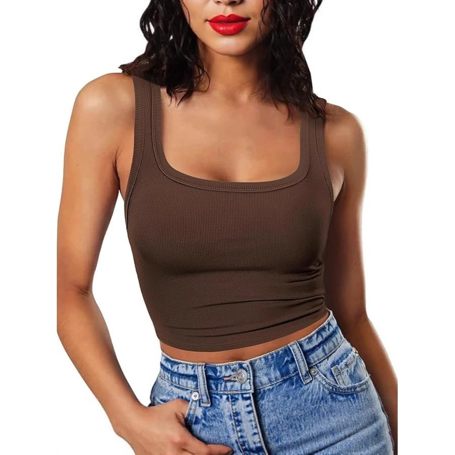 Cross-Border Strap Vest Spicy Summer Outdoor Wear Square Collar Belly Button Slim Fit Ladies Inner Shirt Top Women's Fashion