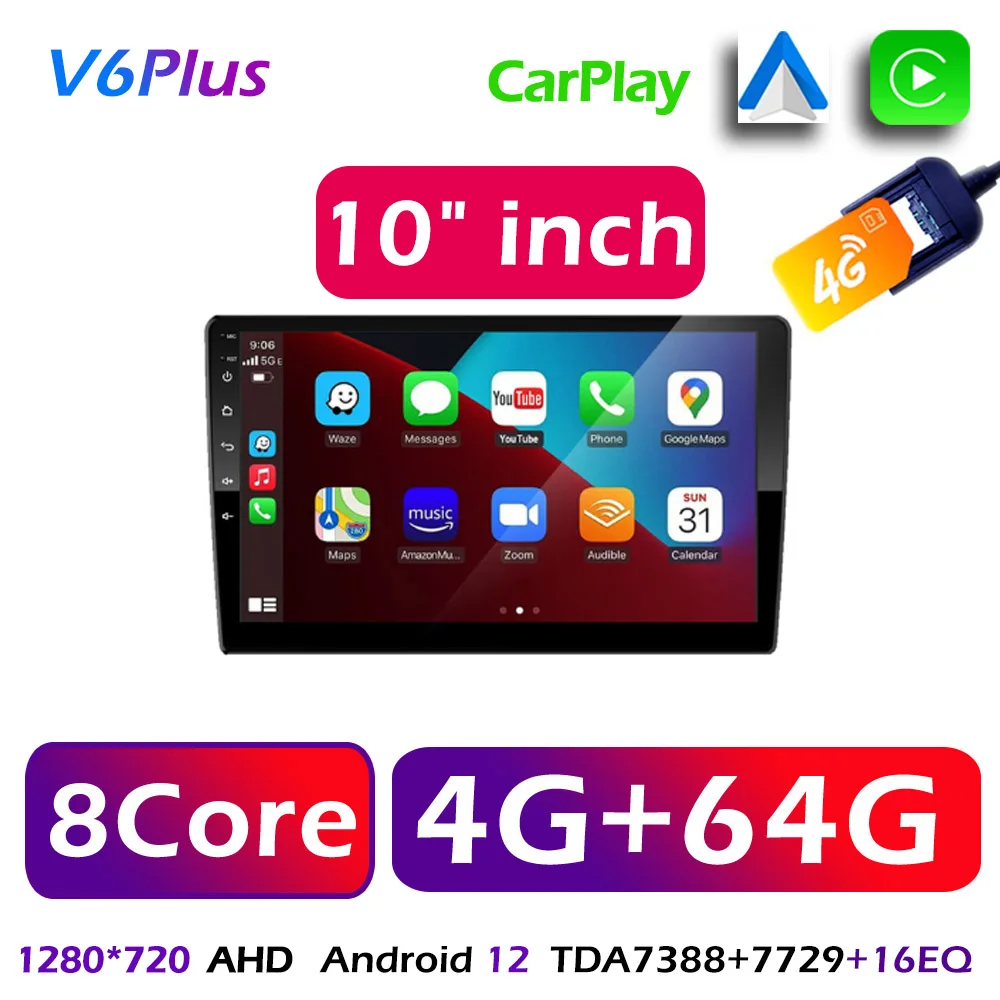 10 inch Car play Android Radio Multimedia CarPlay Android Auto 2 din stereo receiver Player 8Core For Toyota jeep Honda kia LADA