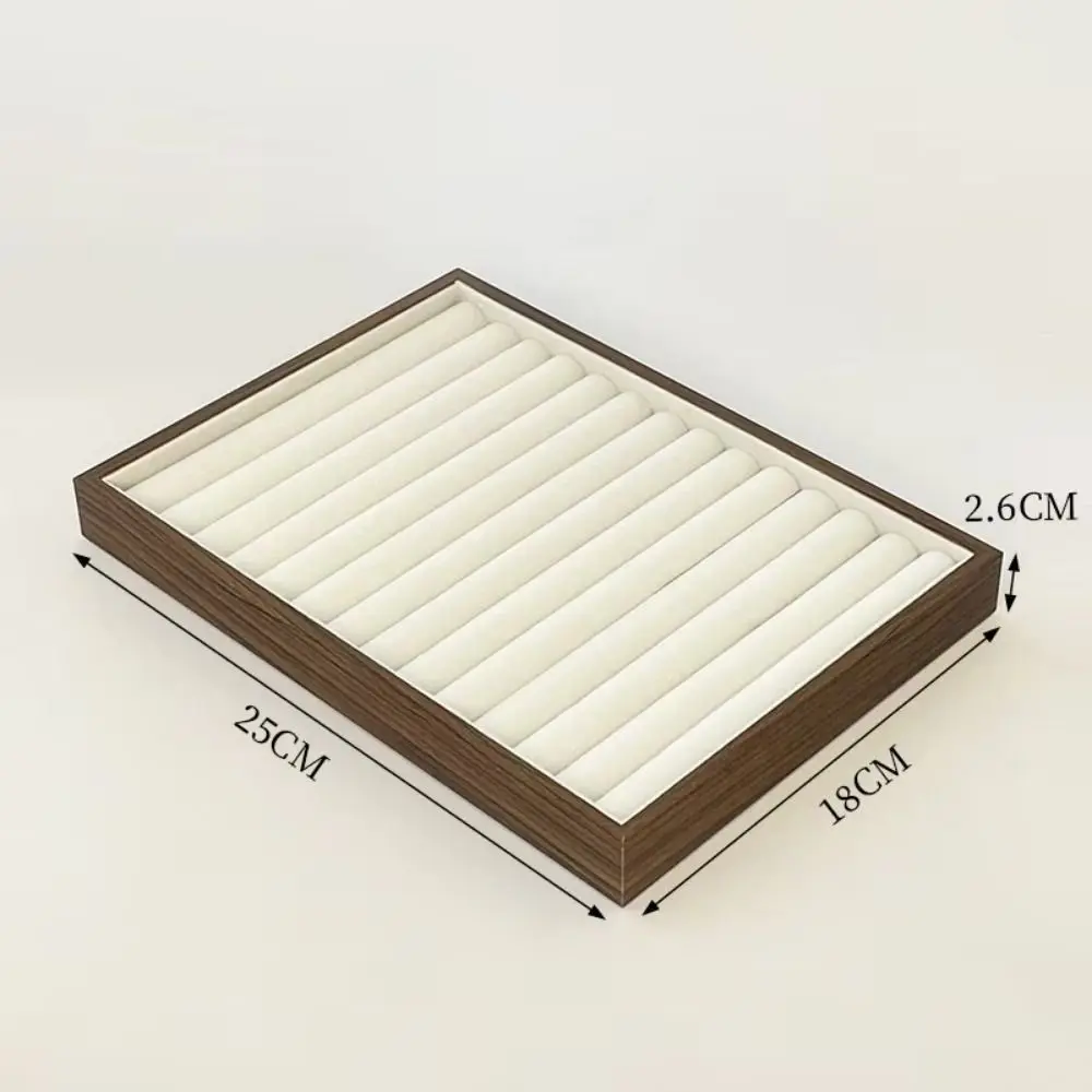 Multi-Compartment Wooden Jewelry Display Tray Solid Wood Flat Bottom Earrings Storage Holder Multi-purpose Stackable