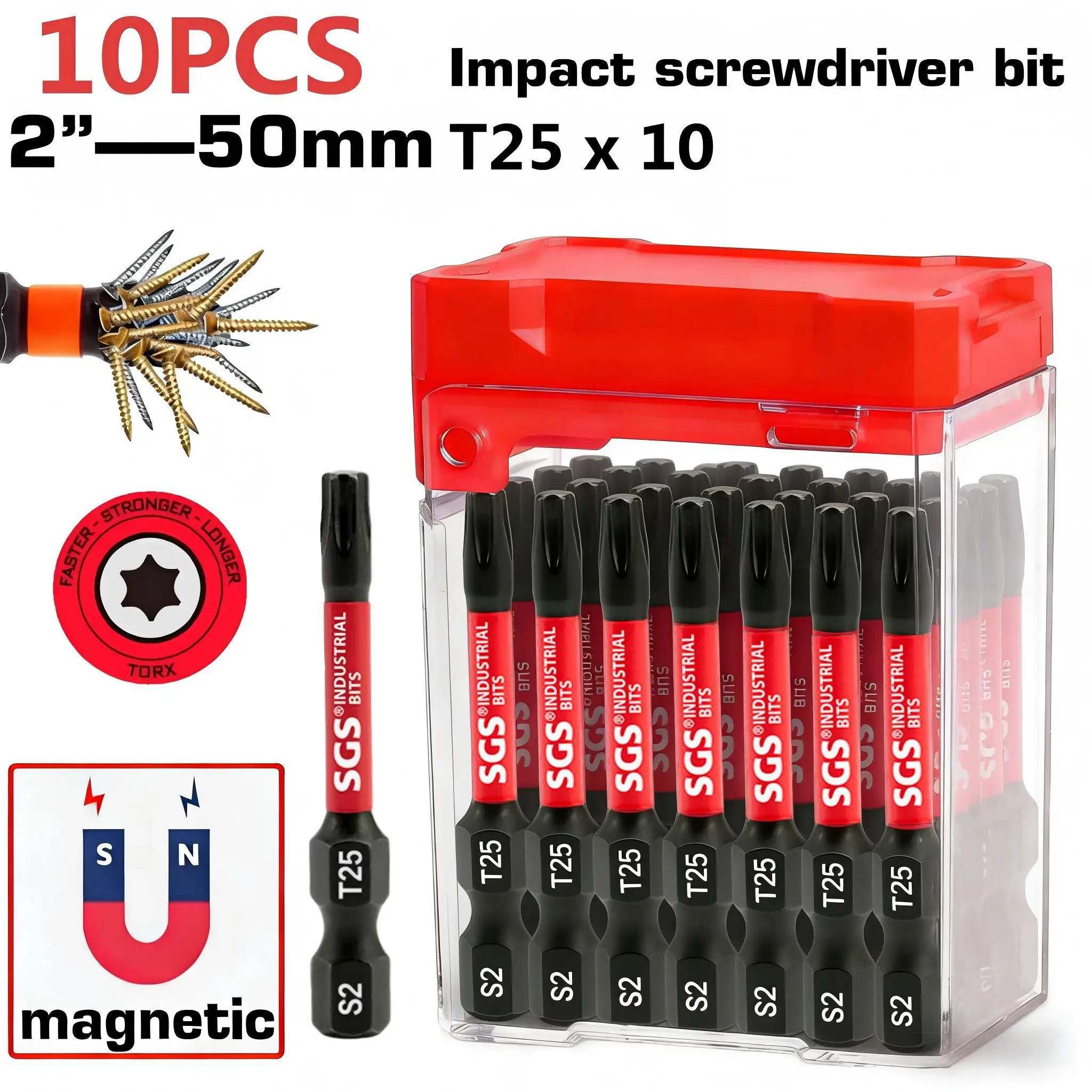 10/20 stuks S2 staal industriële Torx-schroevendraaierbits, T25 tiptype, 50 mm lang, hoog koppel, roestbestendig, duurzaam, draagbare opslag, voor precisie elektronische reparatie/automobielmontage