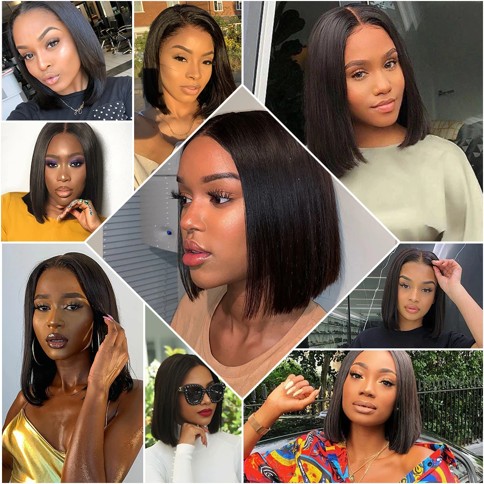 Sophia-Perruque Bob Lace Closure Wig Brésilienne Remy Naturelle, Cheveux Courts Lisses, 5x1, Densité 150%, Pre-Plucked, pour Femme