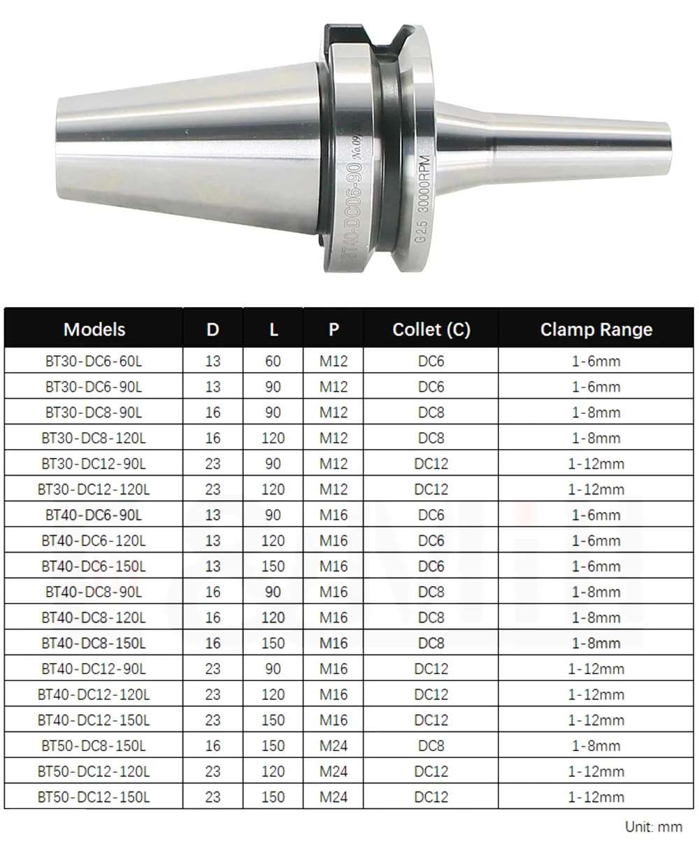 BT30 BT40 DC6 DC8 DC12 tool holder BT DC Pull Back CNC Tool Holder BT30 DC6 DC8 DC12 Bt SDC Sdc6 Sdc8 Sdc12 Tool Holder Collet