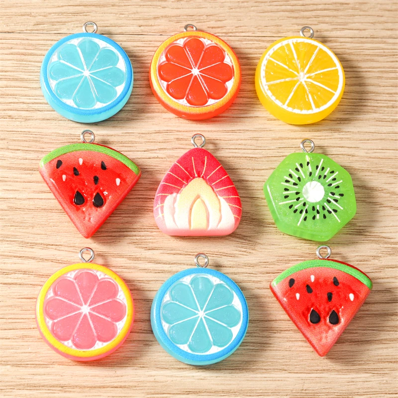 10 Stück Niedliche Fruchtscheiben-Anhänger aus Harz, Orange- und Wassermelonen-Charms für Schmuckherstellung, Halsketten, Ohrringe, DIY-Bastelbedarf – Detail 3