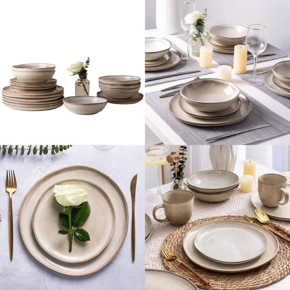 

Handcrafted Reactive Glaze Stoneware Dinnerware Set, 4-Person, Dishwasher and Microwave Safe (12 Pieces)