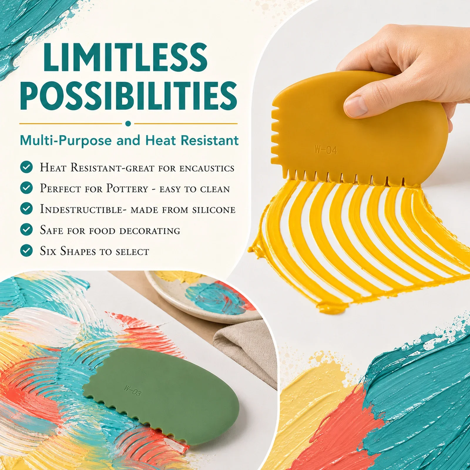 Flexible Silicone Wedge Tools for Oils,Acrylics,Clays,Encaustics Heat-Resistant Art Supplies for Texturizing and Moving Paints view 2