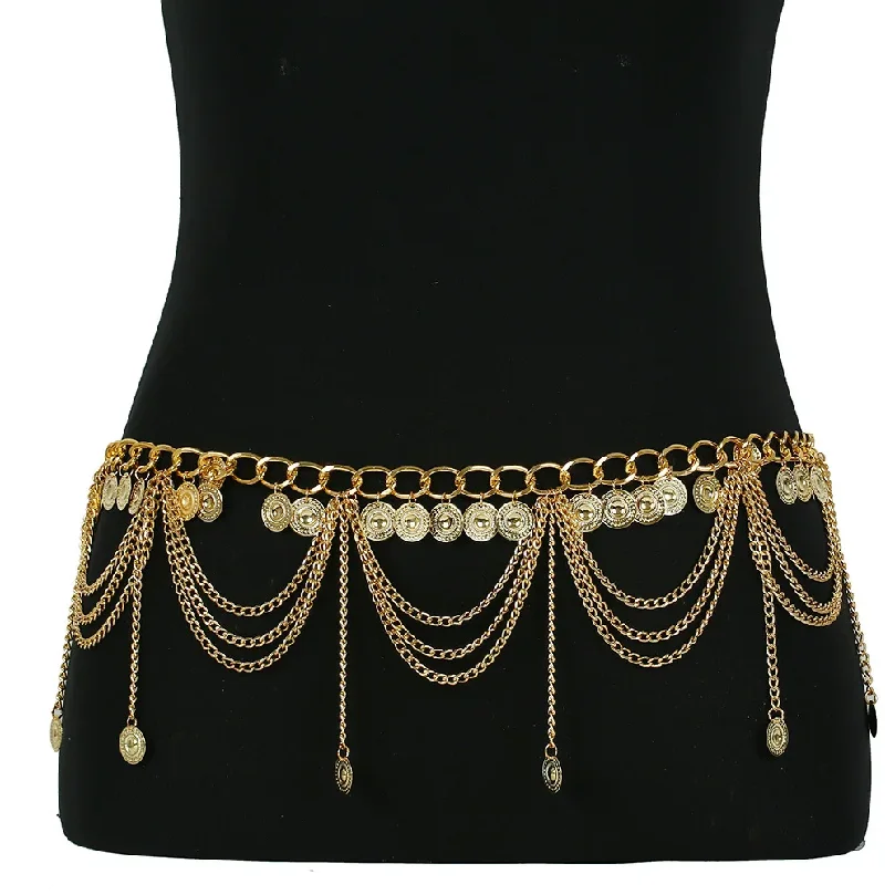 Fashion Sexy Belly Dance Jewelry Belt For Women Golded Coin Tassel Belly Chain Necklace Waist Decoration