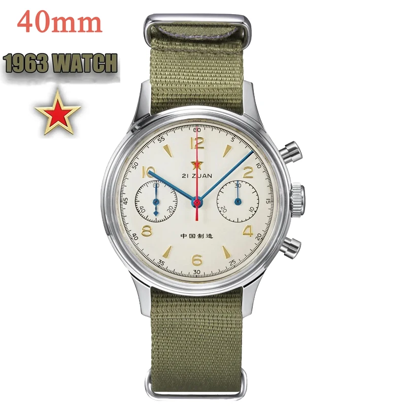 Original Seagull 1963 Watch Pilot Chronograph Wristwatch for Men Seagull ST1901 Hand Wind Mechanical Movement Air Force 40mm