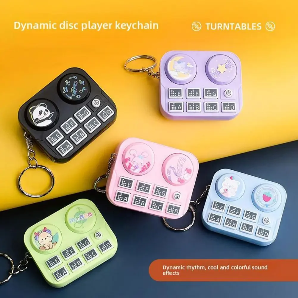 Mini Chaveiro com Reprodutor de Disco DJ para Crianças, Botão de Som de Instrumento Musical, Brinquedo Educativo, Pingente de Chaveiro