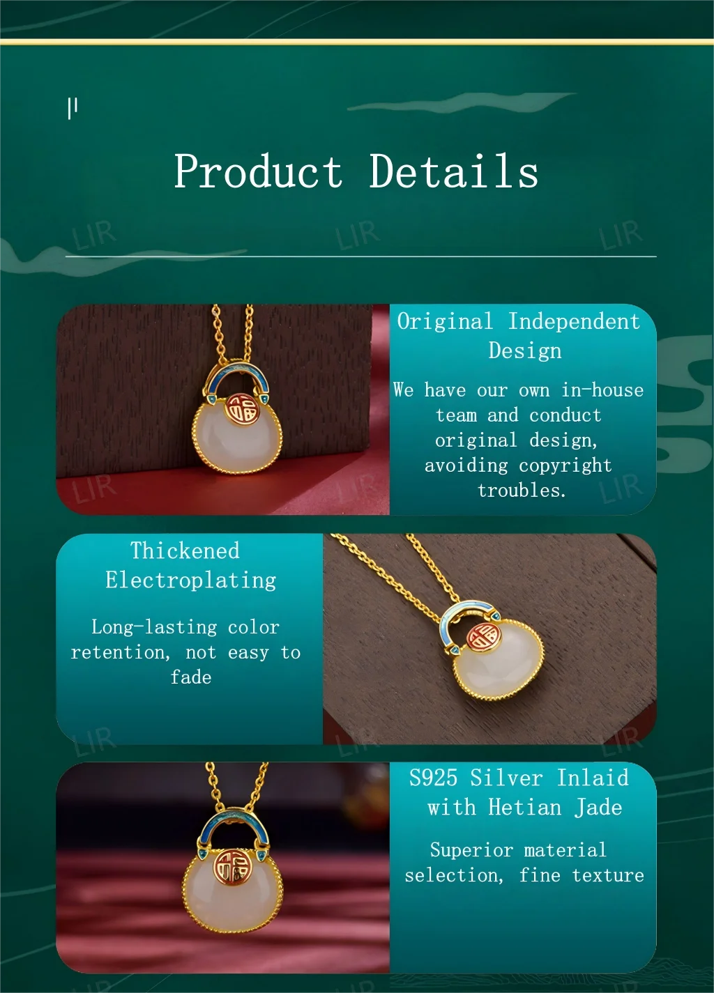 قلادة LIR النسائية: قلادة من اليشم الهيتي الطبيعي "حقيبة مباركة" بلون المينا |   المجوهرات الجميلة مع شهادة اليشم