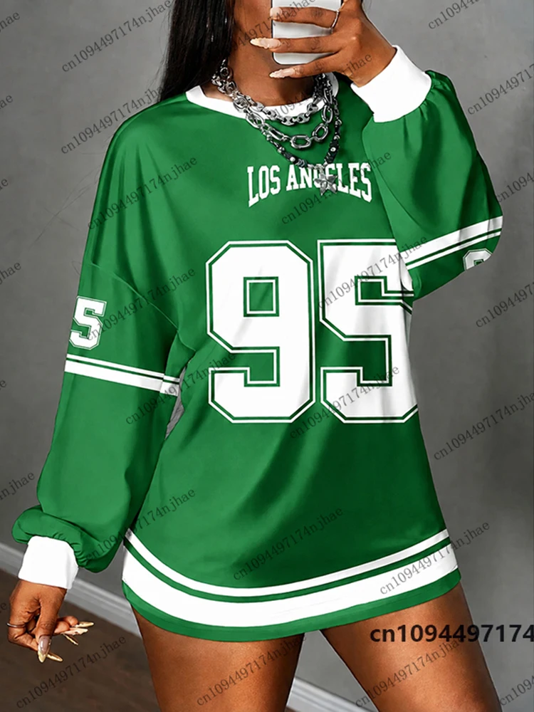 Herbst Neu Los Angeles Nr. 95 Print T-Shirt für Damen Langarm Sport O-Ausschnitt T-Shirts Fußballtrikot Y2K Lose Übergroße Oberteile – Detail 10