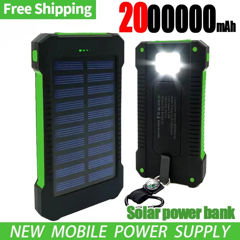 Новый 200000   mAh Solar Power Bank Открытый Дикая Рыбалка Кемпинг Большая емкость Резервный источник питания Быстрая зарядка Power Bank