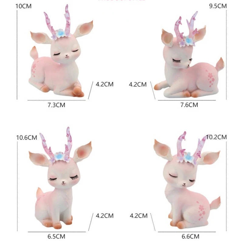 10cm Resin Deer Figurines for Fairy Garden DIY Fawn Sculpture Home Cake Party Decor Office Desk Ornament  Birthday Gift