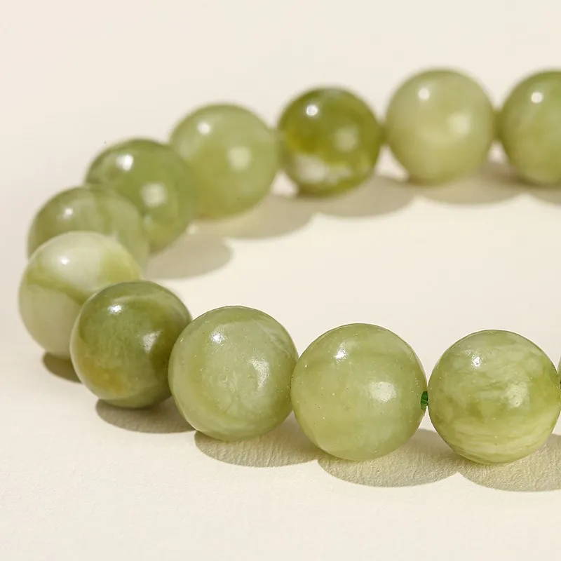 JD Natural Green Jade Beaded Bracelet Women Vintage Round Energy Gemstone Single Circle Stretch Bracelet Yoga Balance Jewelry