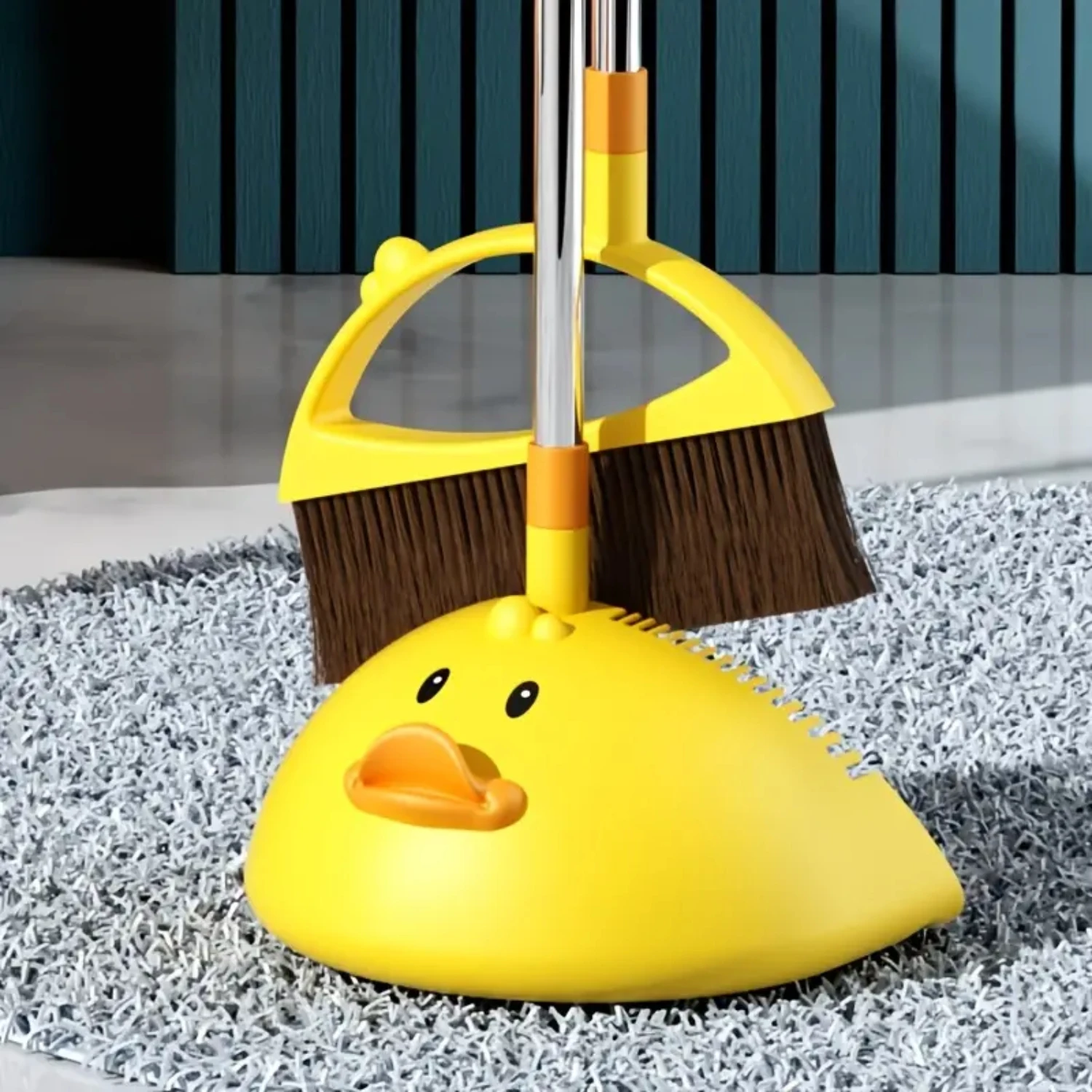 

Must-Have Complete Household Cleaning Tool Set - Extra Durable Yellow Duck Broom and Dustpan - Essential Cleaning Accessories fo