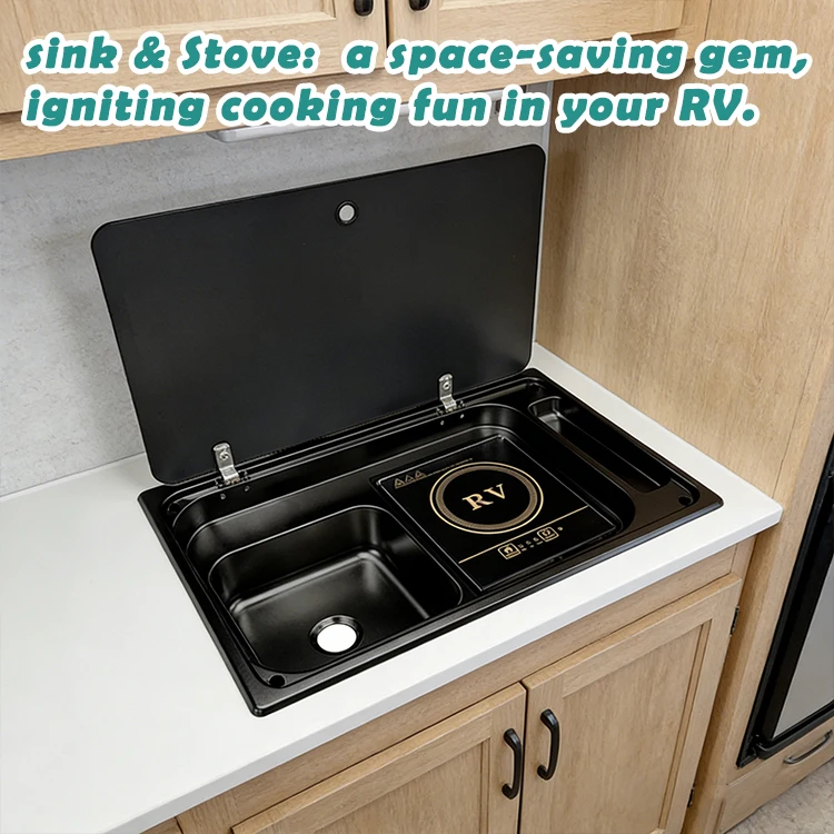 JDA RV SS304 Drop-in RV Sink And Stove Comb With Faucet & Accessories For Campervan Boat Caravan Trailer Marine