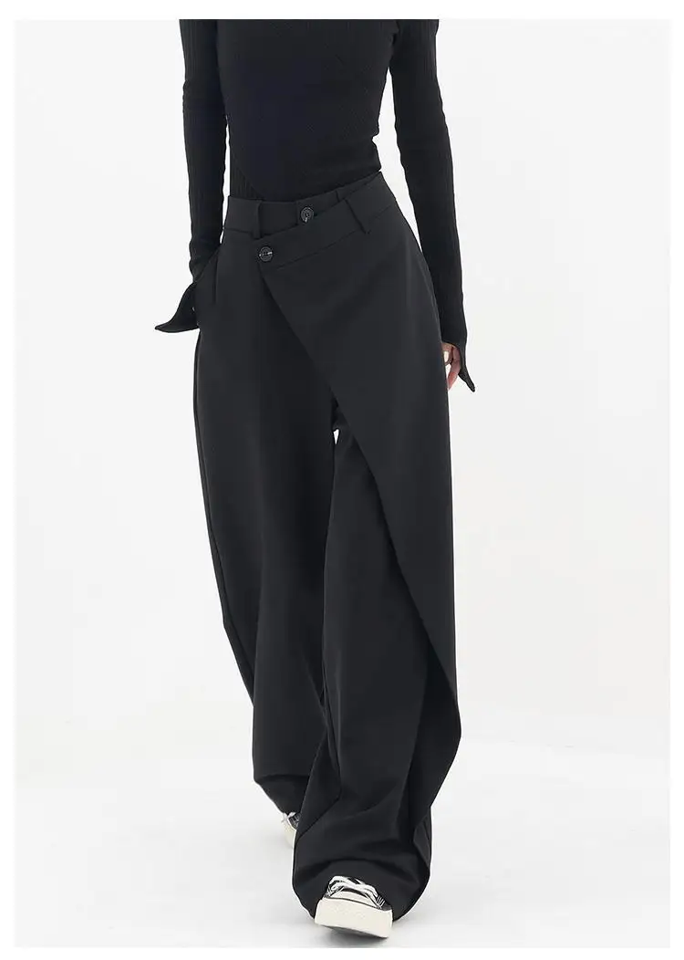 

Simple Commuting Suit Pants with Irregular Splicing, Straight Leg, Wide Leg, Loose Fit, Stretchy Street