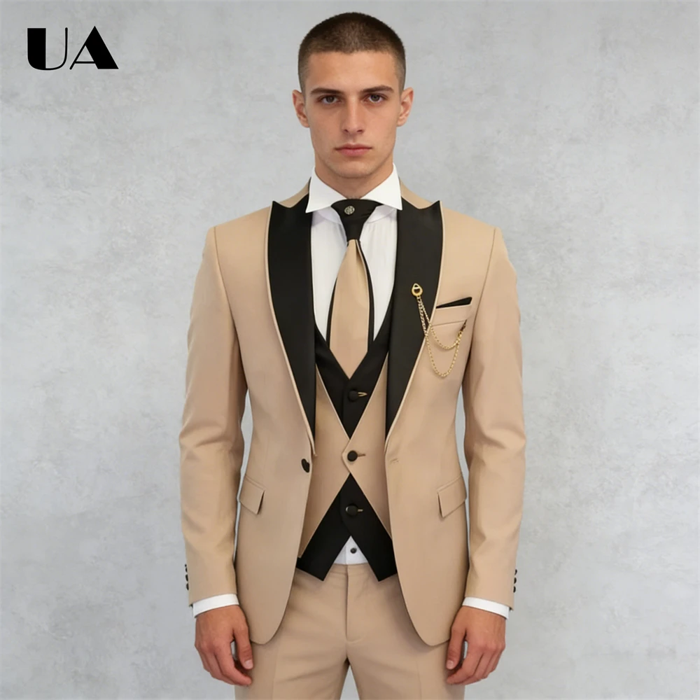 

Chic 3 Pieces Suit Set for Men, Black Notch Lapel Formal Tuxedo Single Breasted Suit Jacket Vest Pants Tailored Mens Suit Attire