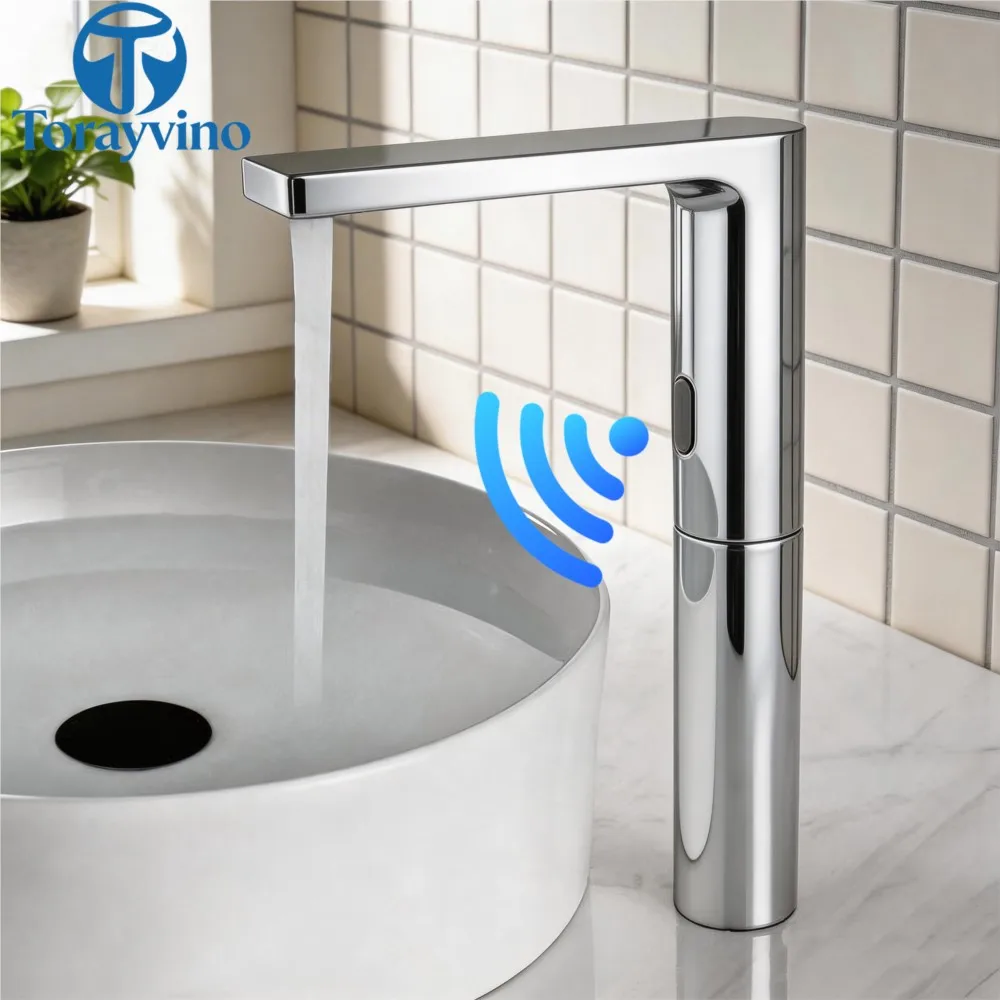 Torayvino Automatic Sensor Faucet Bathroom Basin Deck Mounted Stream Brushed Gun Grey Touch Free With Hot Cold Water Mixer Taps