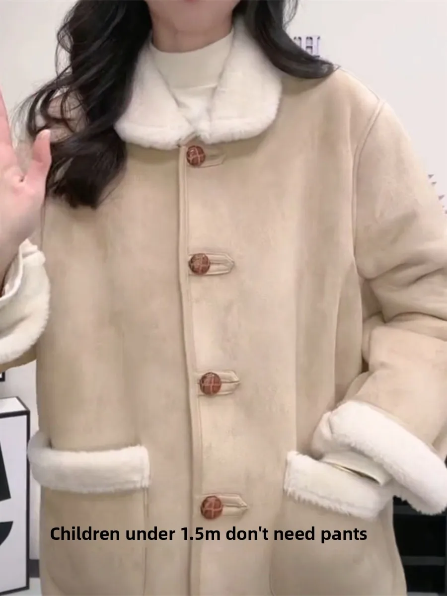 

Autumn Winter Thiened Cotton Jaet Women's Faion Splicing Lamb Fur Coat Korean Sle Zipper Closure Long Sve Loose Fit