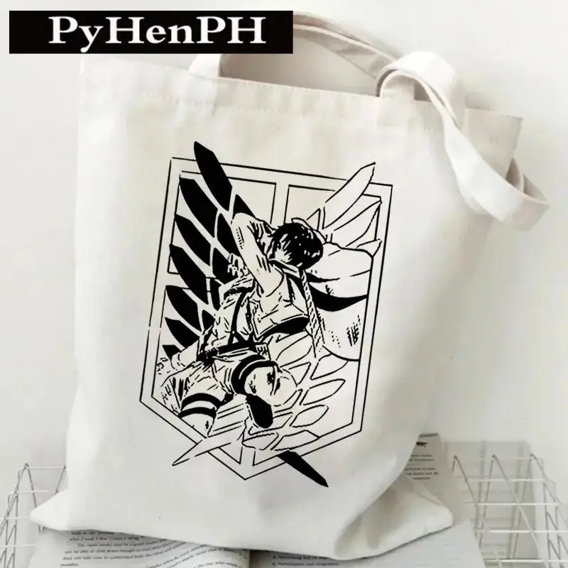 

Japan Anime Attack on Titan Print Canvas Bag Men Women Shoulder Bag Student Bag Large Capacity Hand Bag Daily Use