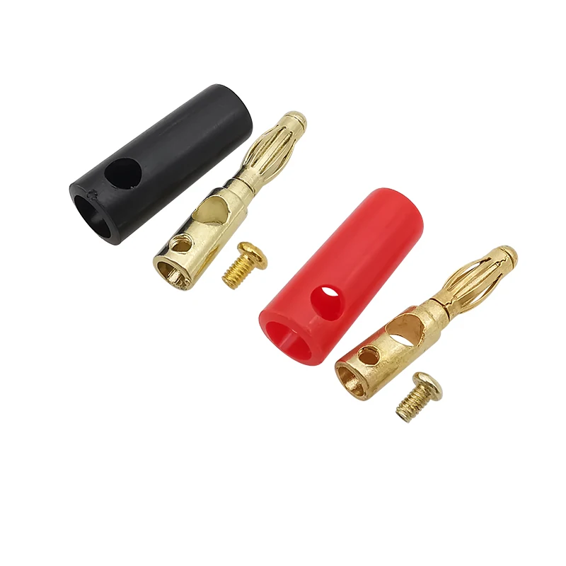 10Pcs/lot 4mm Banana Plug Connector 4mm Banana Binding Post Male Plugs Screw Type DIY Speaker Test Plug Adaptor Red and Black