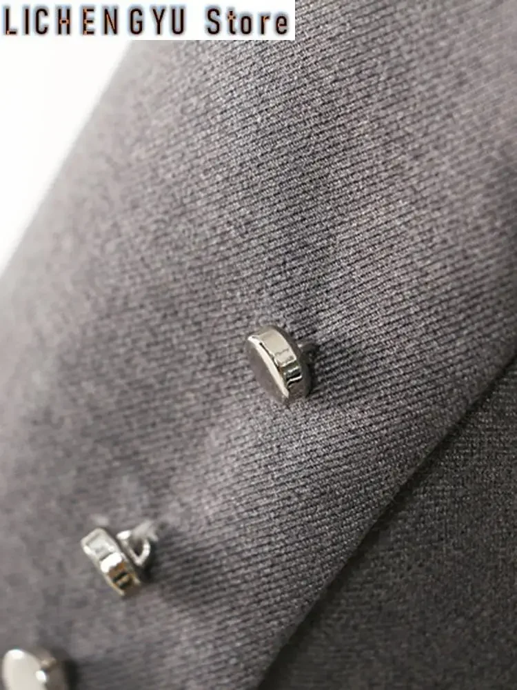 Women Gray Irregular Pleated Elegant Blazer New Lapel Long Sleeve Loose Fit Jacket Fashion Tide Spring Autumn