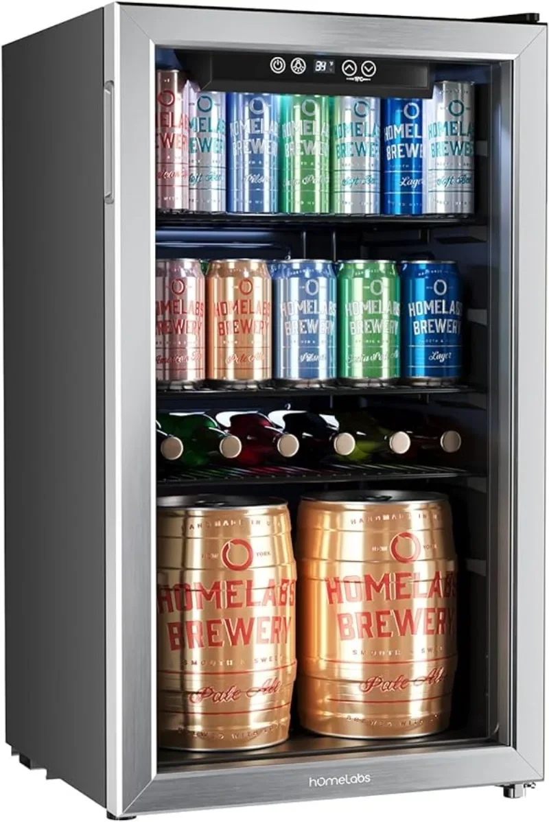 hOmeLabs Beverage Refrigerator & Cooler, 120 Can Mini Fridge w/ Glass Door for Soda Beer