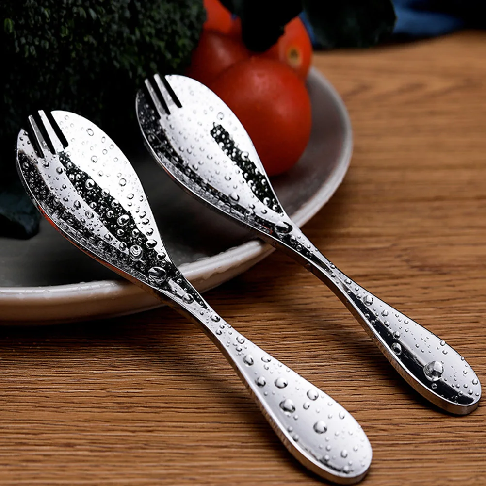 

3pcs Kids Fork Spoon Set Stainless Steel Mirror Surface Polished Baby Utensils Long Term Use Corrosion Resistance Serving Fruit