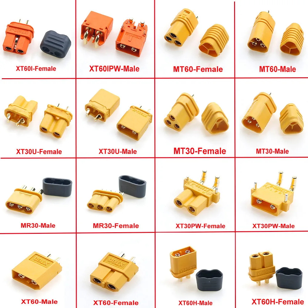 

1 Piece XT60I MT60 XT30U MT30 MR30 XT30PW XT60 XT60H T Plug Lithium Battery Socket Connector Male Female Gold Plated Banana Plug