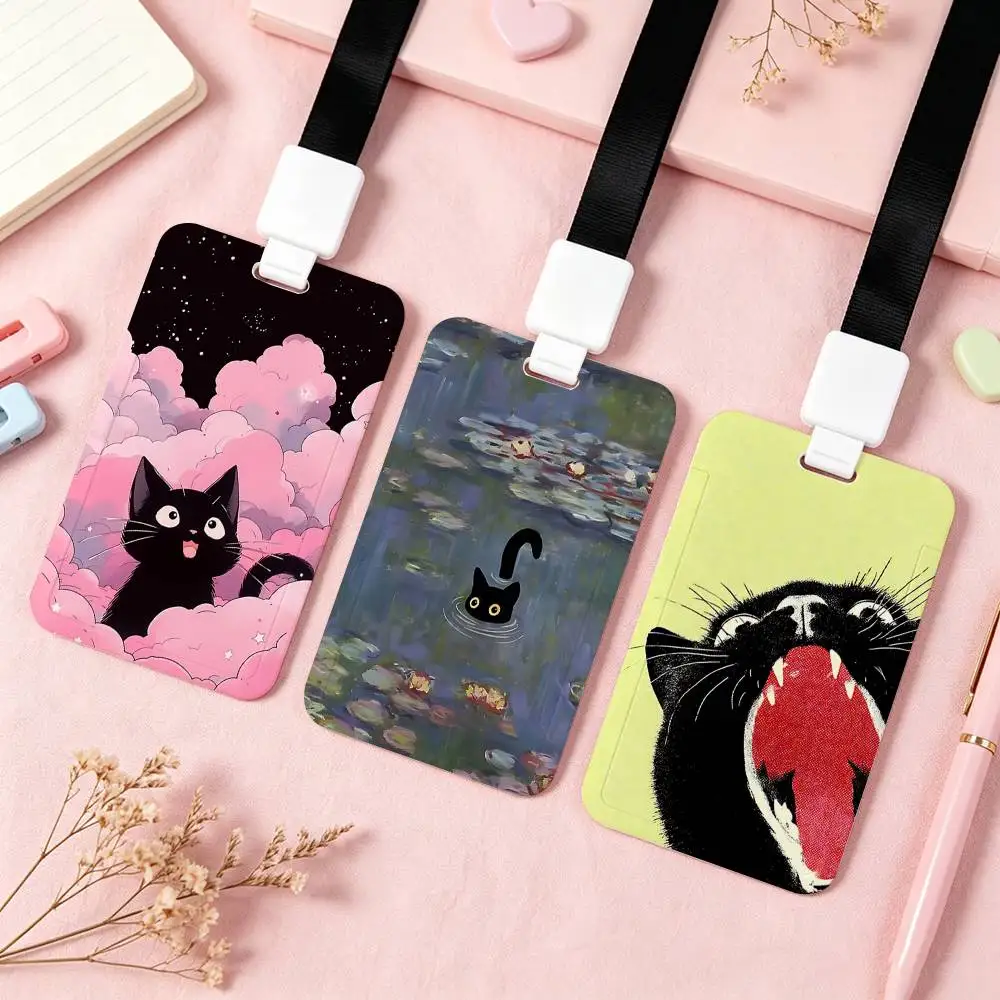 Cute Black Cat NFC Contactless Sliding Card Sleeve For Student Cards, Bus Cards, ID Cards, And Work Permits