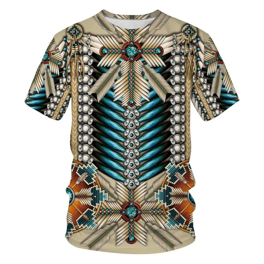 

T-Shirts Summer Street Dazzle Top’s 3D Featured Ethnic Prints Summer Crew Neck Top’s 2025 Children's Clothing Kids 3-12 Years