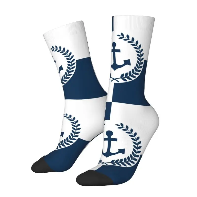 Custom Nautical Anchor Themed Design Dress Socks for Men Women Warm Funny Novelty Sailing Sailor Crew Socks