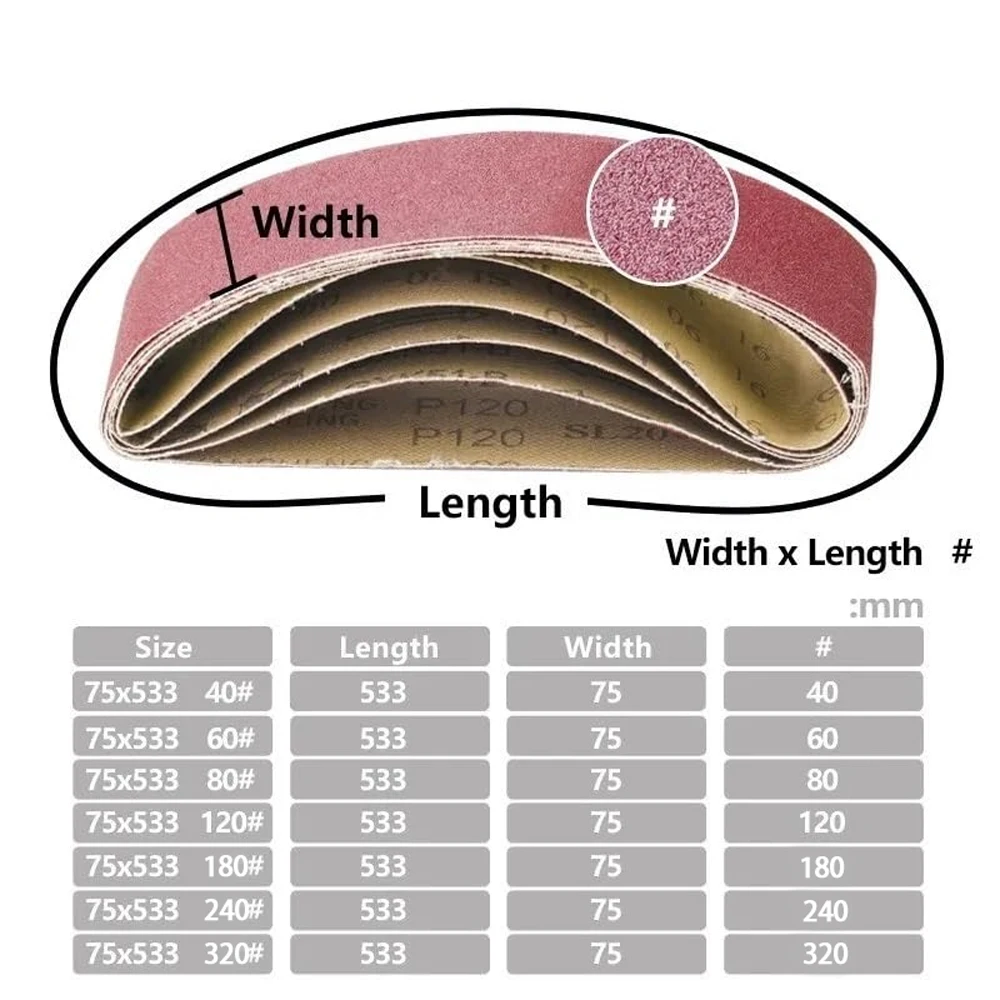 20 pezzi 75x533mm 3x21 pollici nastro abrasivo 40/60/80/120/180/240/320 grana ossido di alluminio nastro abrasivo levigatrice nastro per la lavorazione del legno