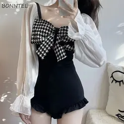 Black Cover-up Women Backless Big Bow Panelled Designer Girlish Sweet Swimwear Beach Style Summer Vacation Elegant Temper Girls
