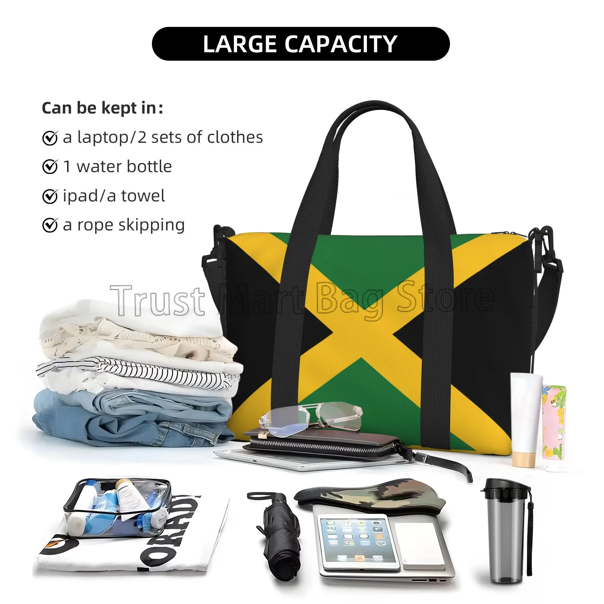 Flag of Jamaica Print Travel Duffle Bag Multipurpose Weekender Bags Unisex Casual Waterproof Luggage Bag for Outdoor Sports Gym