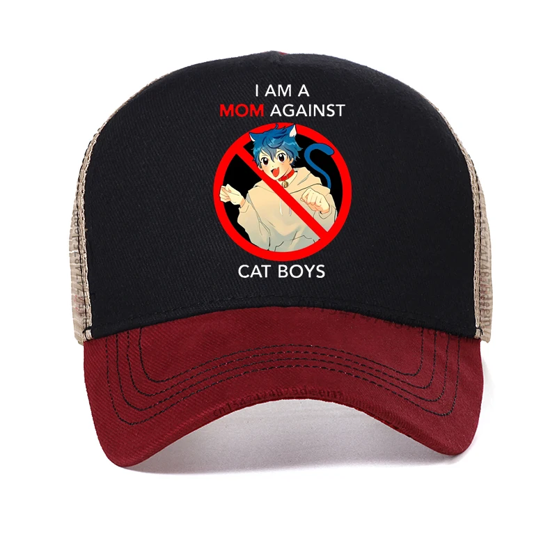 

I Am A Mom Against Cat Boys Funny Baseball Cap Anime Adult Novelty Classic Men hat I Hate melman funny Mesh breathable hats