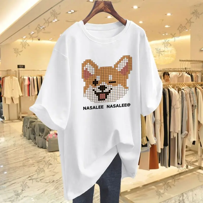 Women's Clothing Fashion All-match Puppy Print T-shirt Summer New Casual Loose O-neck Short Sleeve Top Tee Lady Y2k Pullover