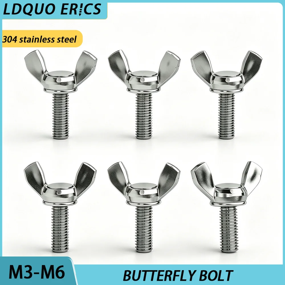 304 Stainless Steel Wing Bolt Butterfly ScrewM3M4M5M6 Hand Tighten Hardware Tool-Free Adjustable Knob Screws Furniture Machinery