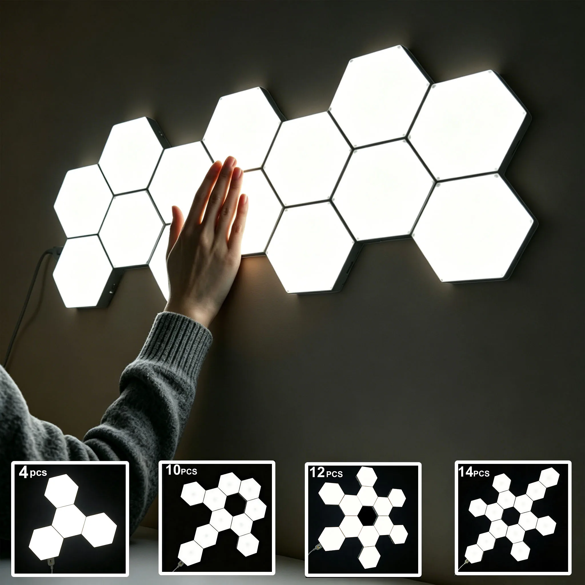 Modular Hexagon LED Wall Lights, Touch-Sensitive Control. Fit for Game Room, Bedroom, Living Room & Stairway. Simple Installation, DIY Your Unique Shapes. Awesome Wall Decor, Perfect Gift for Christmas & Birthday.