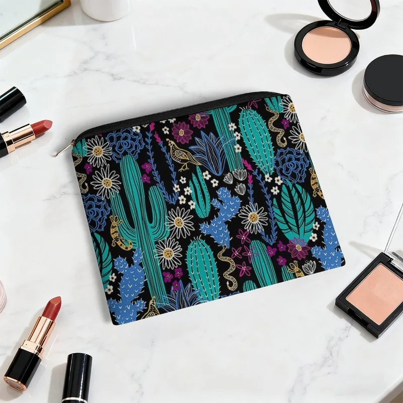 Fashion Cactus Floral Print Makeup Bag Storage Bag Lipstick Makeup Brush Bag Travel Cosmetic Organizer Beauty Storage Pouch