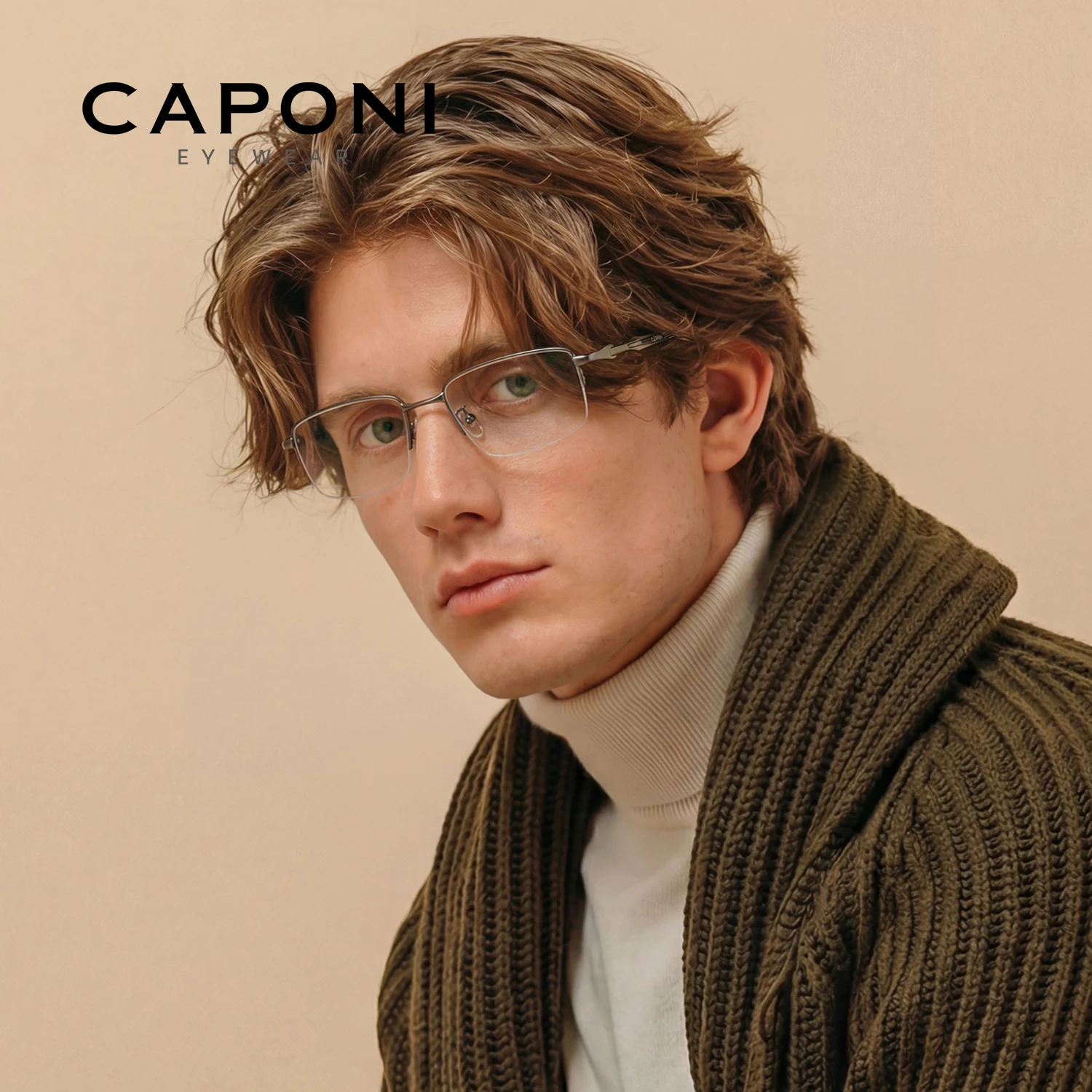 CAPONI New Men Glasses Frame Sport Pure Titanium Light Weight Computer Anti Blue Light Glasses Photochromic Eyes Glasses J24617