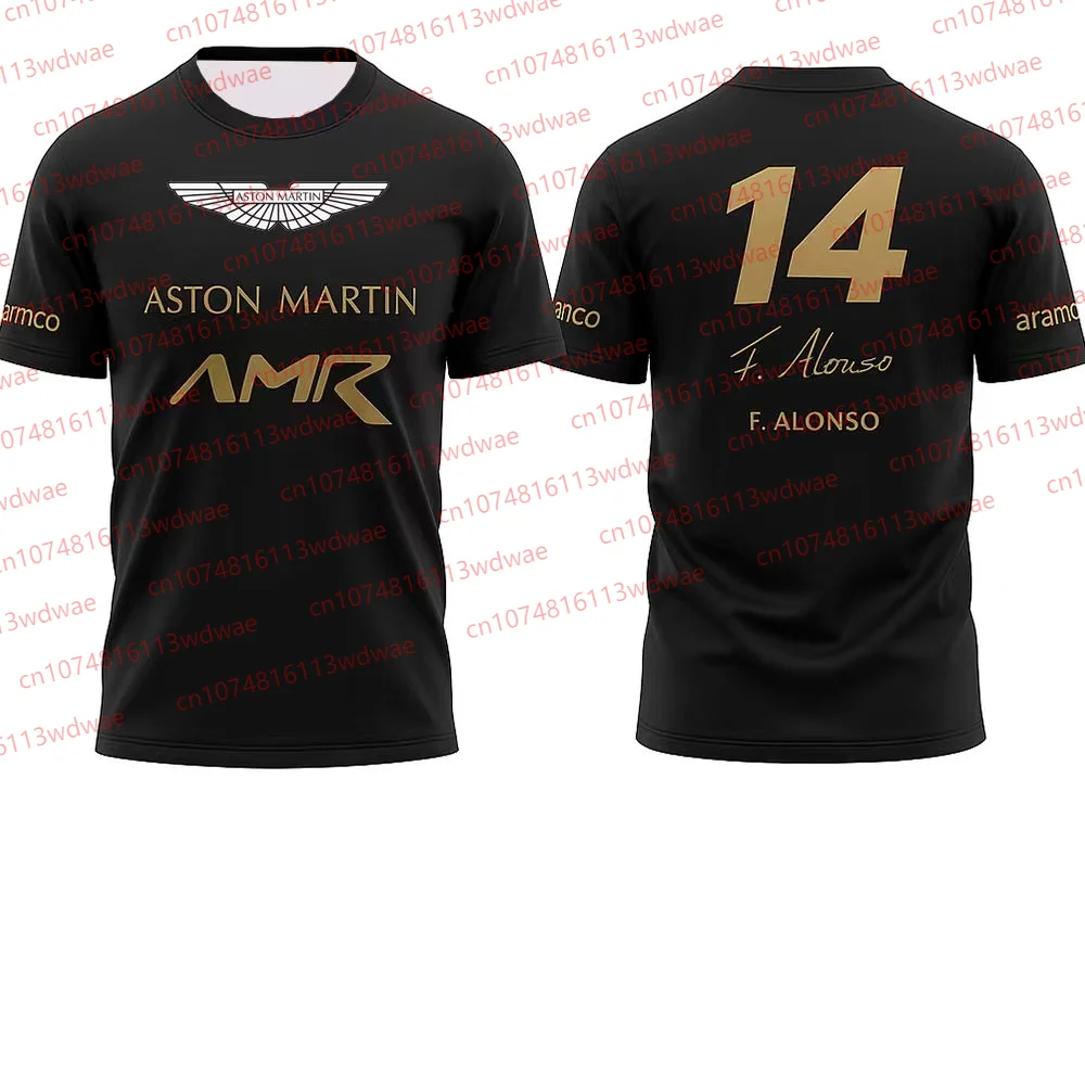 أستون مارتن تي شيرت الرجال القطن الخالص دراجة نارية تي شيرت فرناندو ألونسو 14 بدلة سباق AMR سلسلة موضة مروحة جيمس بوند المحملة #3