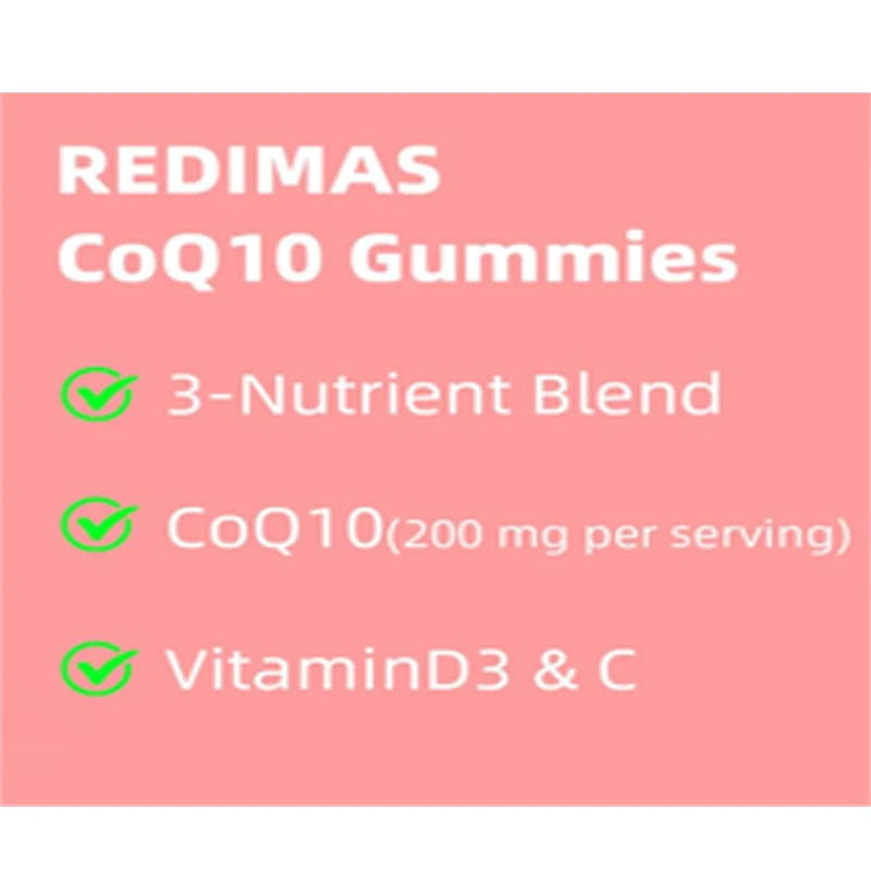 CoQ10 Gummies Mixed with Coenzyme Q10, Vitamin D3, and Vitamin E, Adult Chewable Gummies, Soft Gummies, 60 Gummies