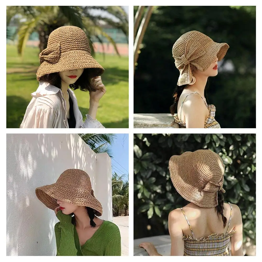 

Summer Hats For Women Hat Retro Beach Ladies Fashion Flat Brom Bowknot Lady Casual Hats For Women Straw Hat F7s6