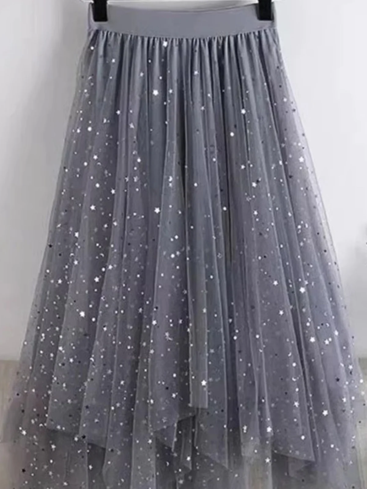 

High Waist Asymmetrical Sequin Skirt Street Sle Cake Skirt Polyester Material Loose Fit Regular Thin Midi Length