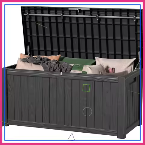 150 Gallon Waterproof Outdoor Storage Box, Resin Deck Box with Lock for Patio Furniture, Garden Tools (Black)