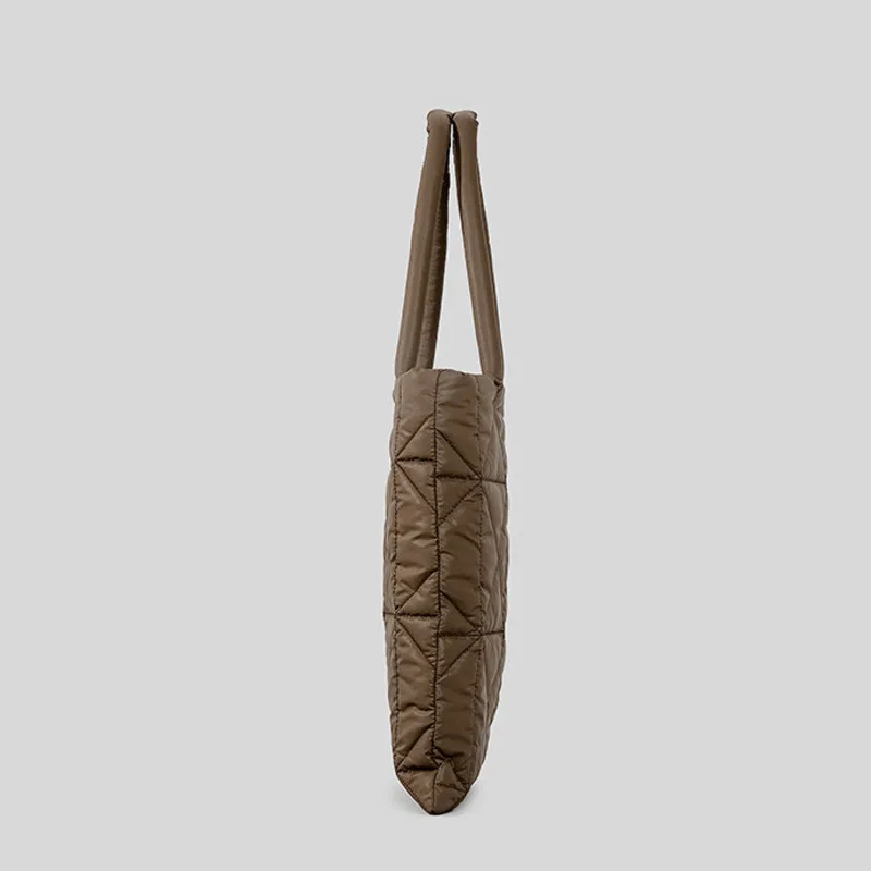 Bolso de hombro acolchado con diseño a cuadros para mujer, bolso de compras informal de gran capacidad con diseño esponjoso para ir al trabajo