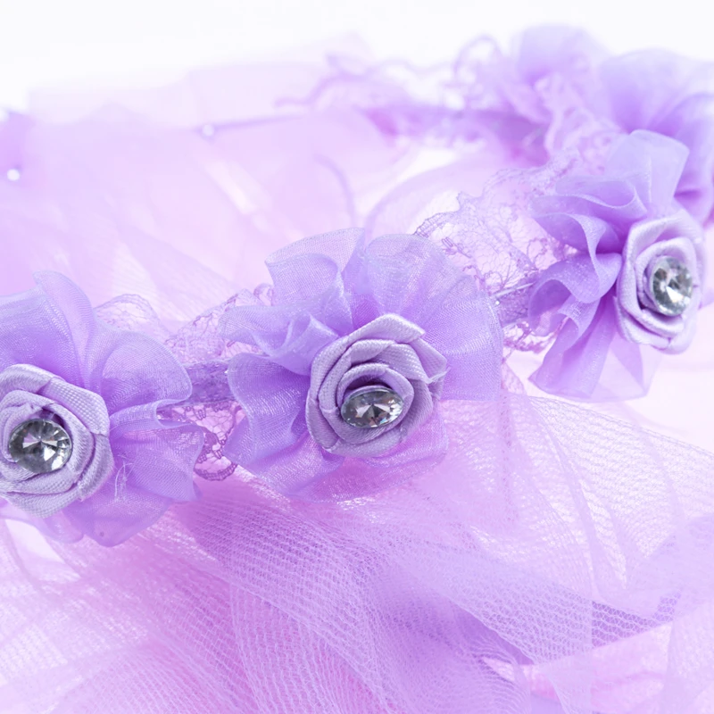 Diadema de princesa pequeña para niños, velos de novia de tul de doble capa, guirnalda de flores, volantes, encaje Floral, corona para fiesta de boda